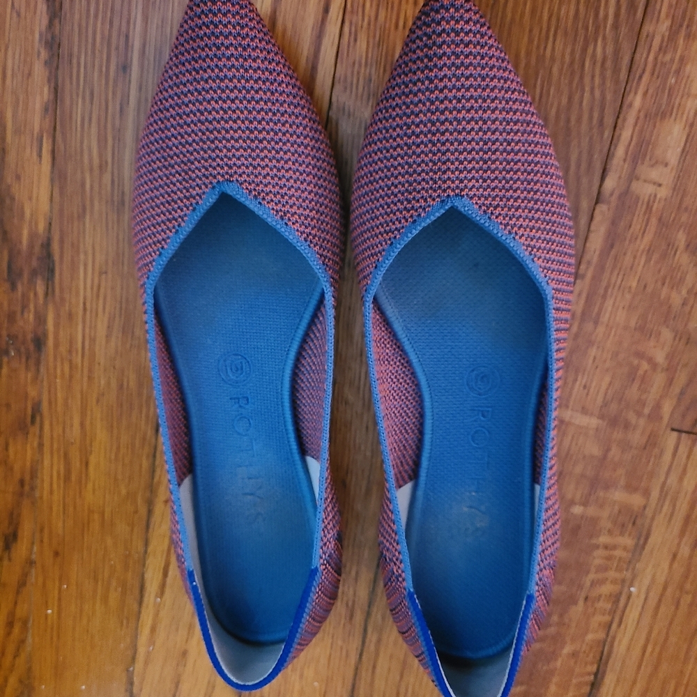 Rothy's pointed toe flats Tangerine Triple Stitch